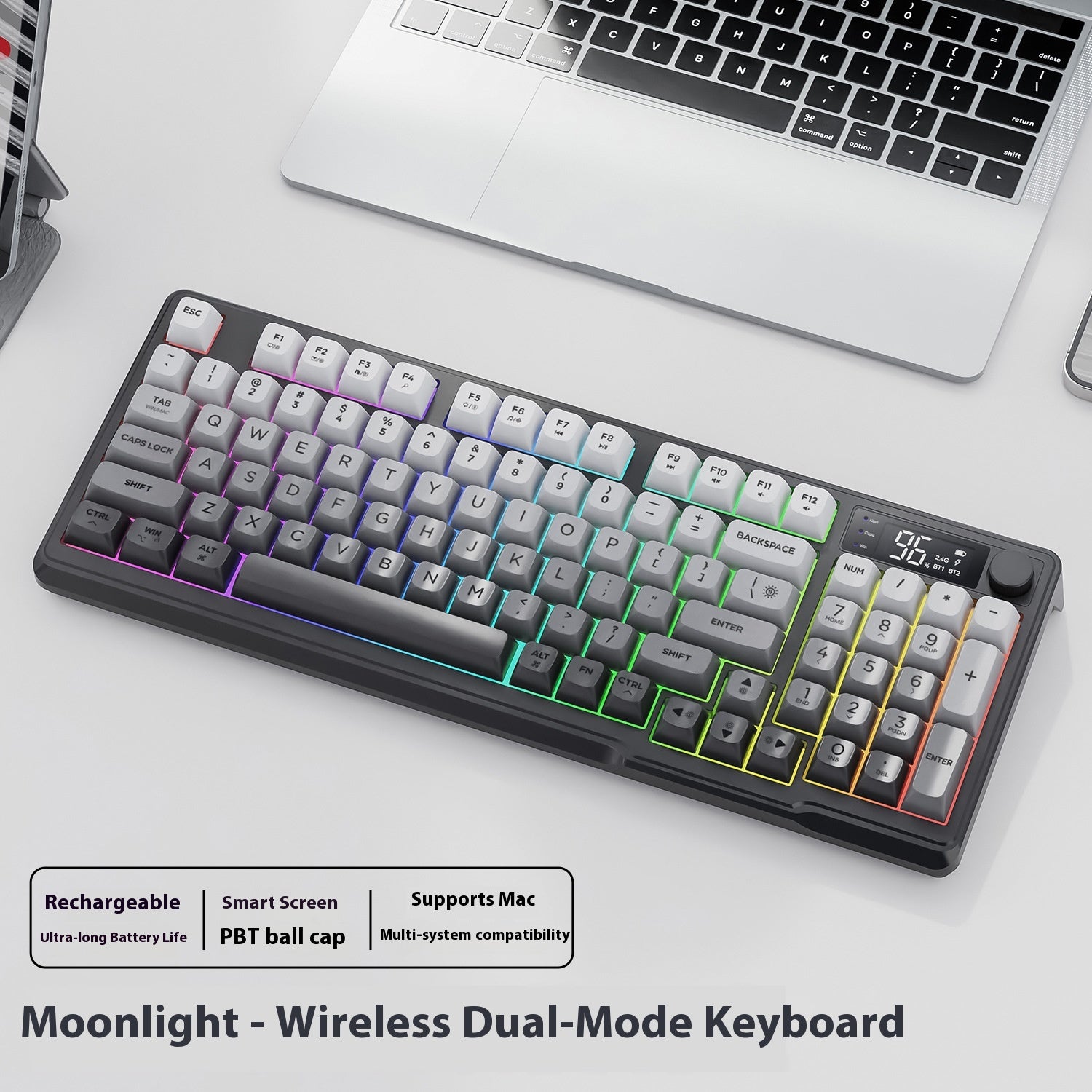 Wireless Bluetooth Double mode clavier Gradient Belt Display Computer Office