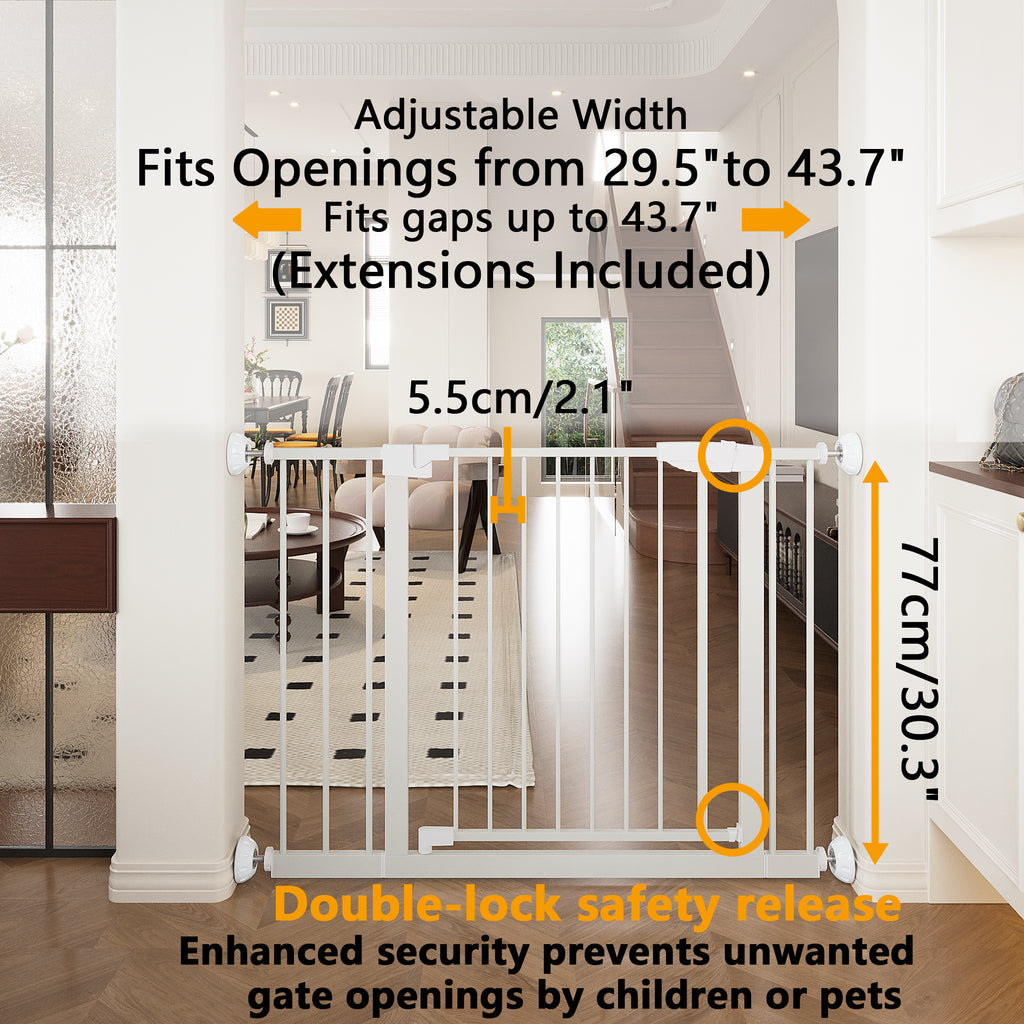 29,5-45,3" Wide Baby Gate avec protecteur mural pour escaliers