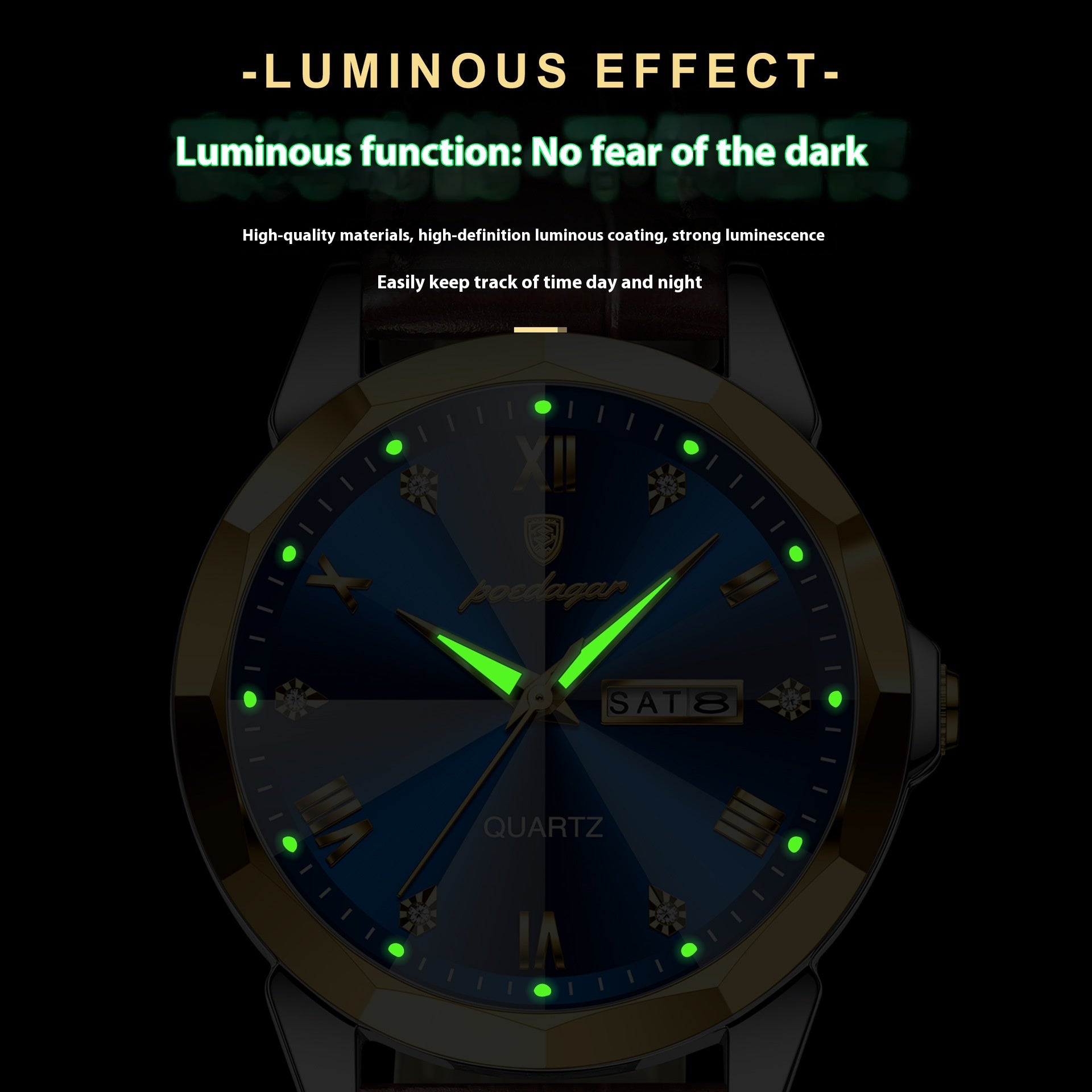 Ceinture style homme imperméable à l'eau Montre à quartz de mode lumineuse