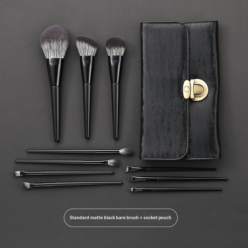 Set de brosse de maquillage noir mat en nylon