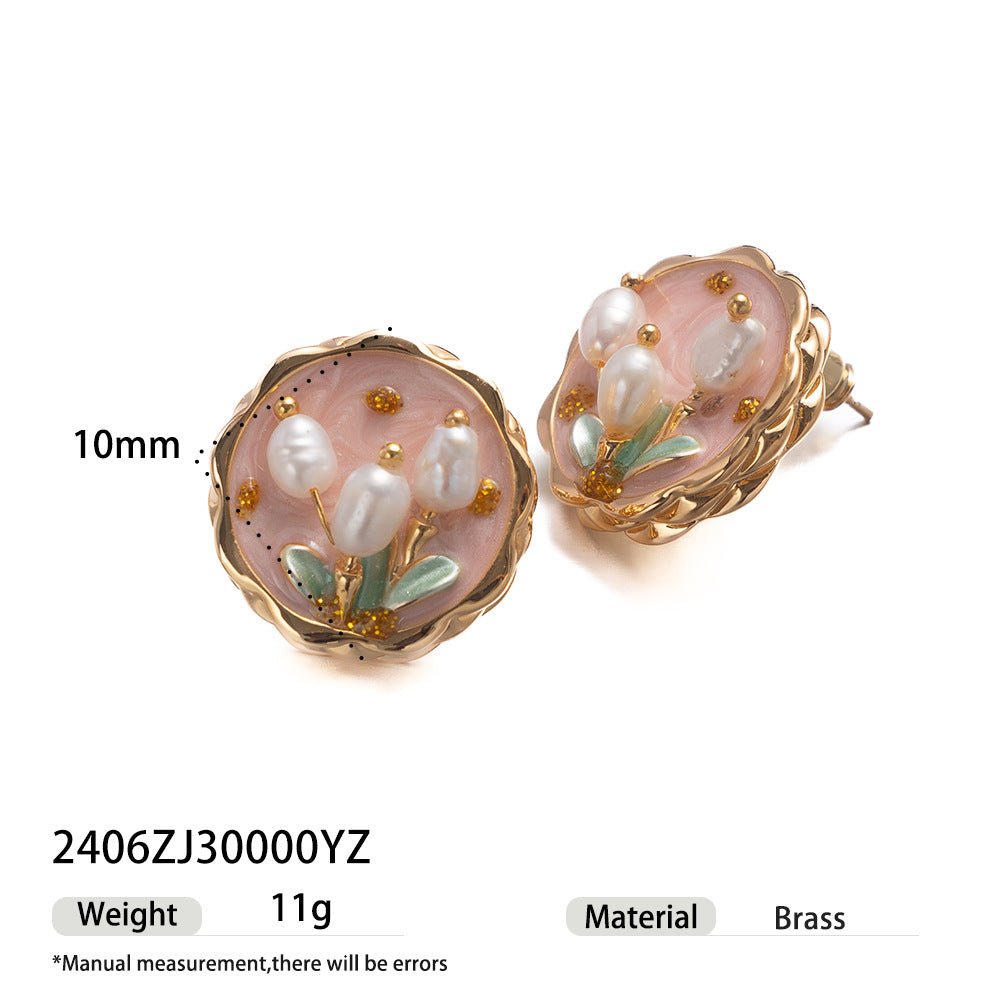 Femmes Vintage peint à la main Oil-drop Natural Pearl