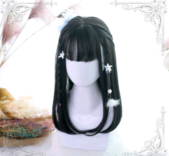 Lolita Wig Ji Fazhong Long Straight Wig Air Bangs Simulation Big Scalp