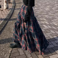 Omens Plaid Plissé Flunce-waist Élastique-waist Casual Élégant jupe Maxi