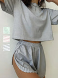 Summer Short Sleeve Suit Short Sleeve Suit Square Neck Top Side Slit Suit