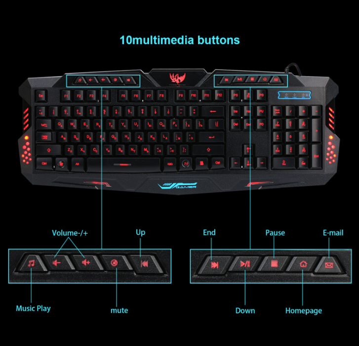 J10 tricolor rétro-éclairage filaire jeu clavier ensemble coloré jeu souris clavier R