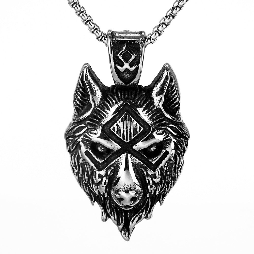 Rétro en acier inoxydable Mens Pendentif Wolf Tête collier