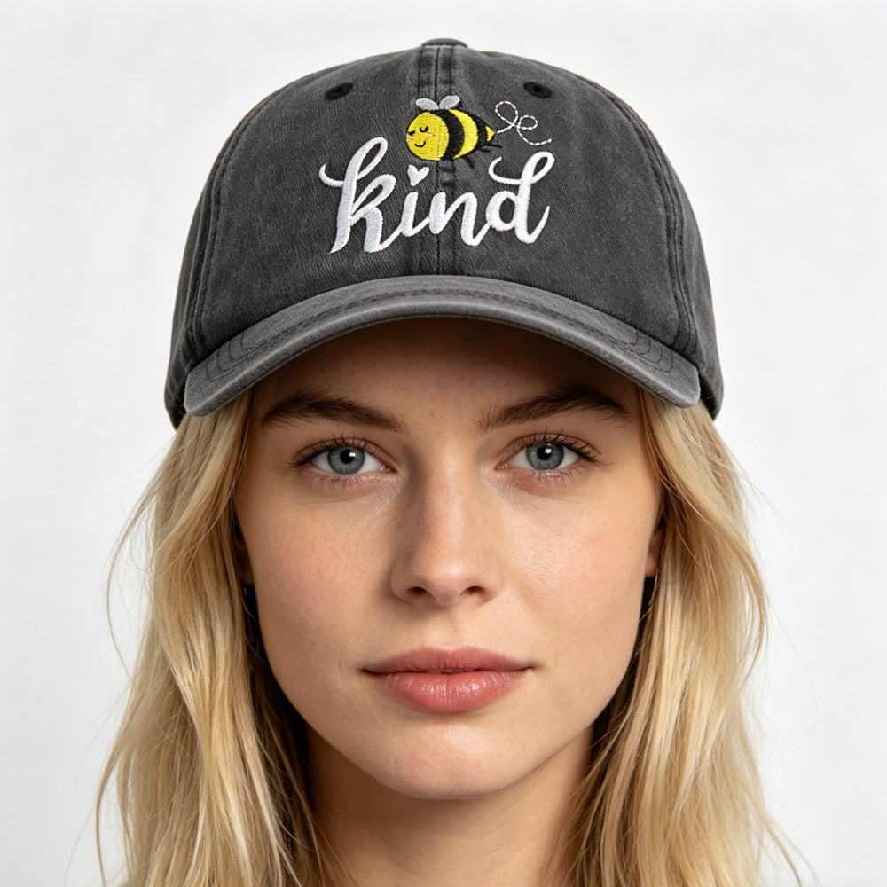 2pcs Embroidered Baseball Cap for Bees - Washed Cotton Low Profile Hat for Women Men
