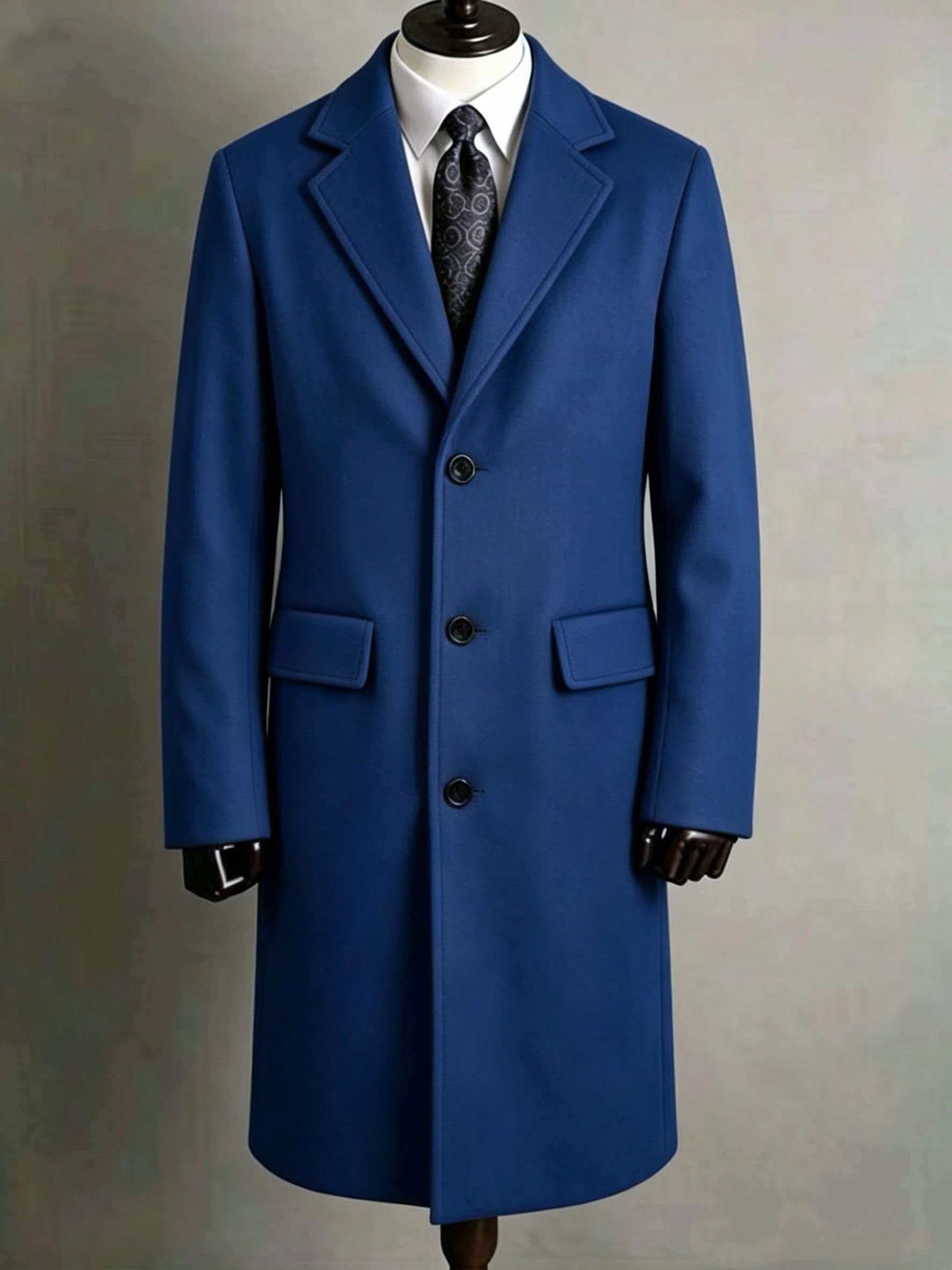 Mens Slim-Fit Trench Longueur Extended-Length Coat with Pocket Flaps