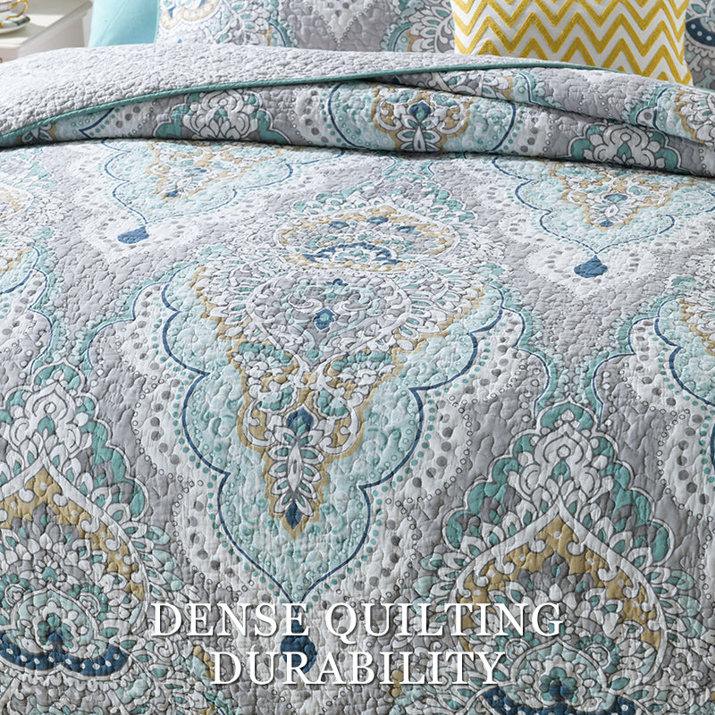 Cotton Reversible Quilt Bedspread Set Bohemian Morocco Paisley Print Luxury 3 Piece All S