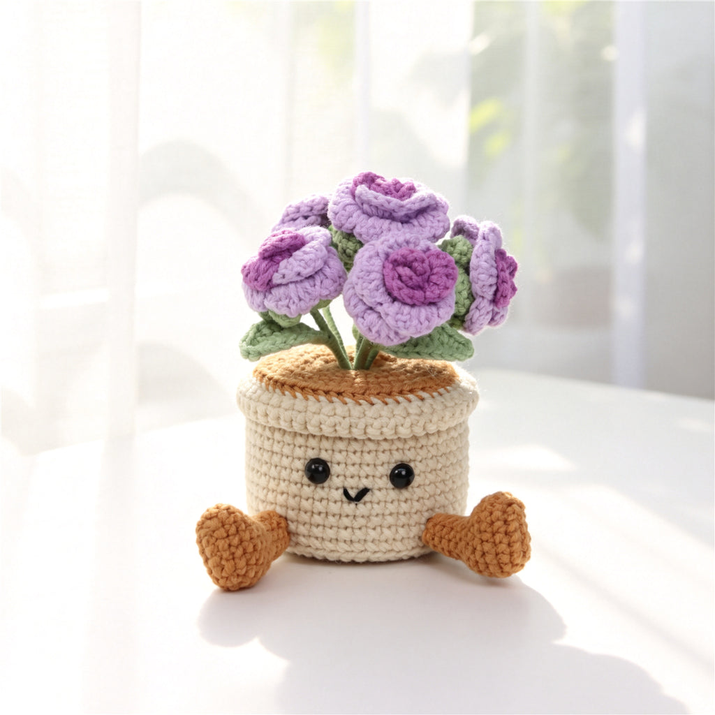 Crochet fait main multi coloré Rose Pot ornement Set de fil doux Everlasting Crochet Rose Bl