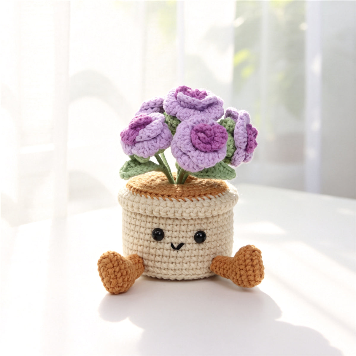 Crochet fait main multi coloré Rose Pot ornement Set de fil doux Everlasting Crochet Rose Bl