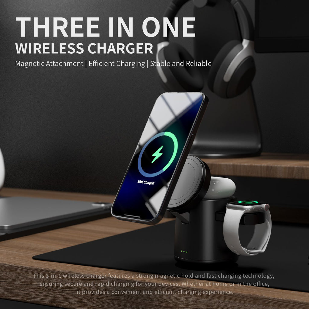 Chargeur magnétique 3 en 1 sans fil 15W