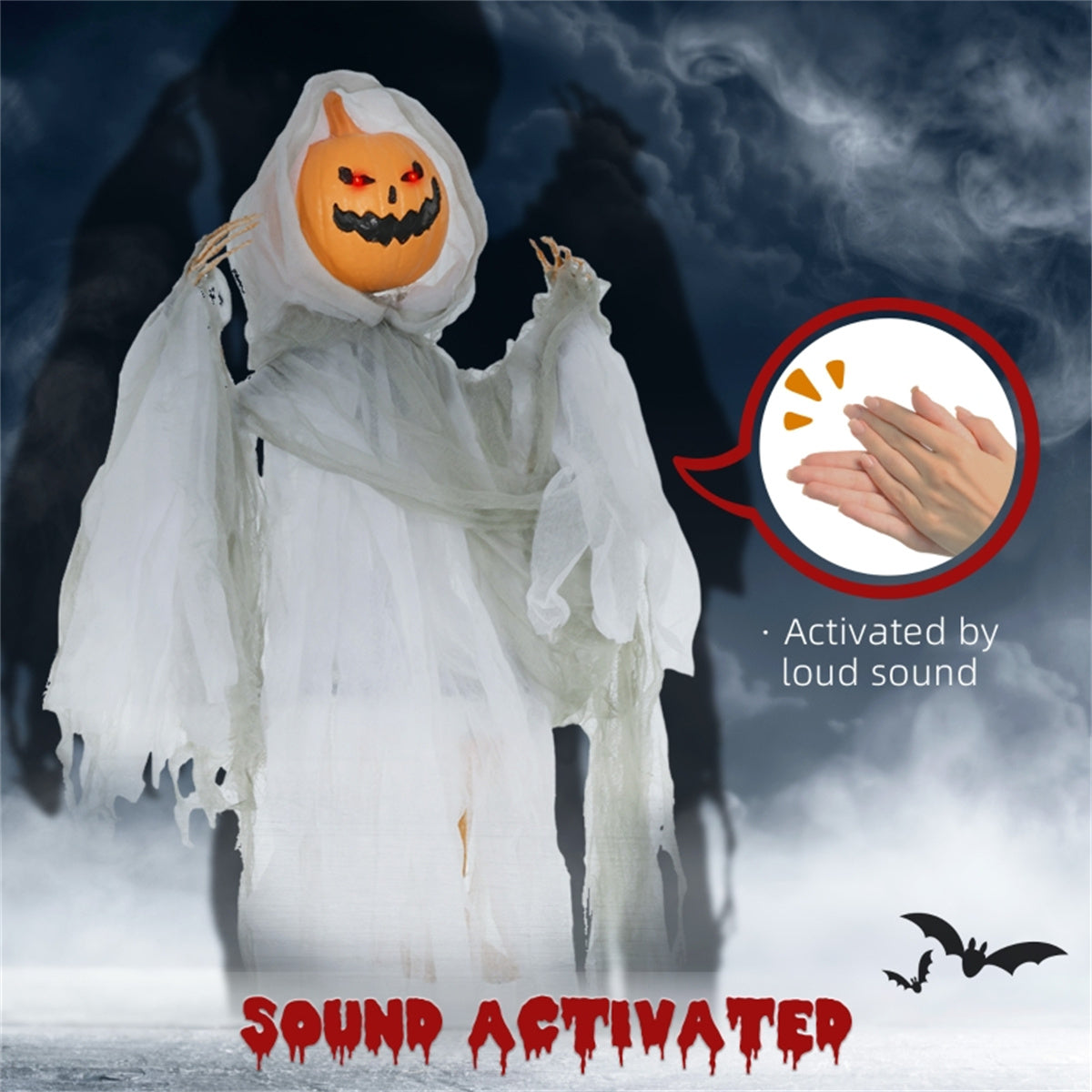 Halloween suspendu citrouille Ghost décoration Son actif crispé hurlement lumière vers le haut oeil rouge