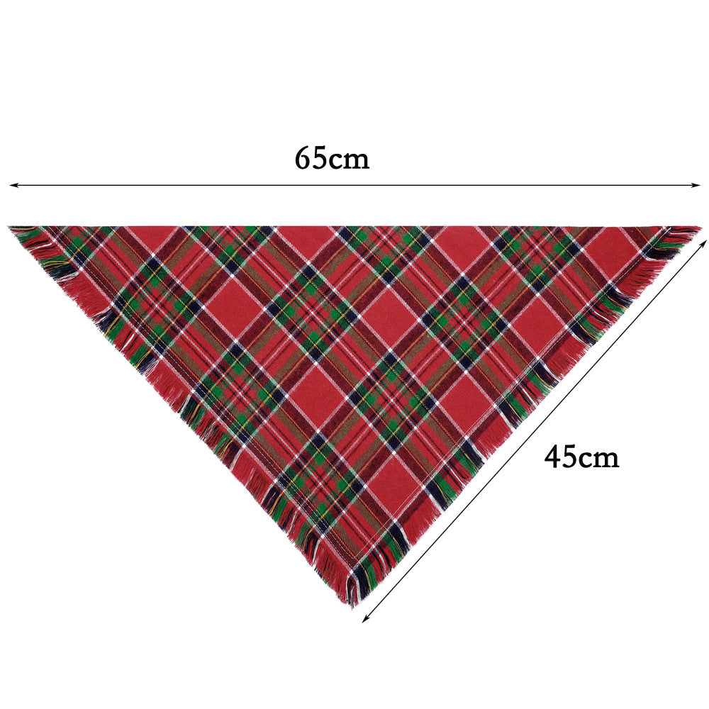 Bandana de chien d'automne Vivant avec des bords de tassels Classic Plaid Triangle Dog Apparel Accessori