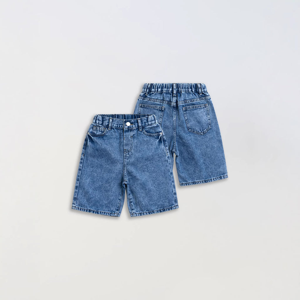 Washed denim girls' mid-length shorts