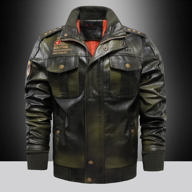 Veste en cuir Homme Stand-up Collier Slim Fit Short