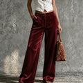 Pantalon casual avec poches pour femmes Velvet lisse de couleur unie