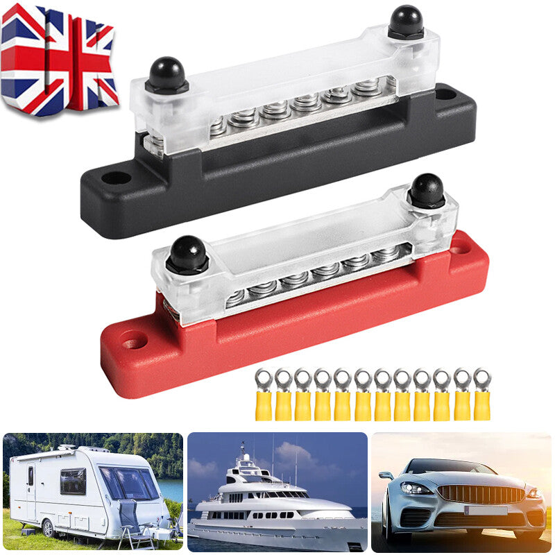 2X 12 Terminal Block Bus Bar & Cover 12V Distribution Bus Bar Auto Boat Power W
