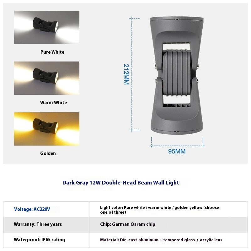 Lampe murale extérieure étanche Facade éclairage double tête