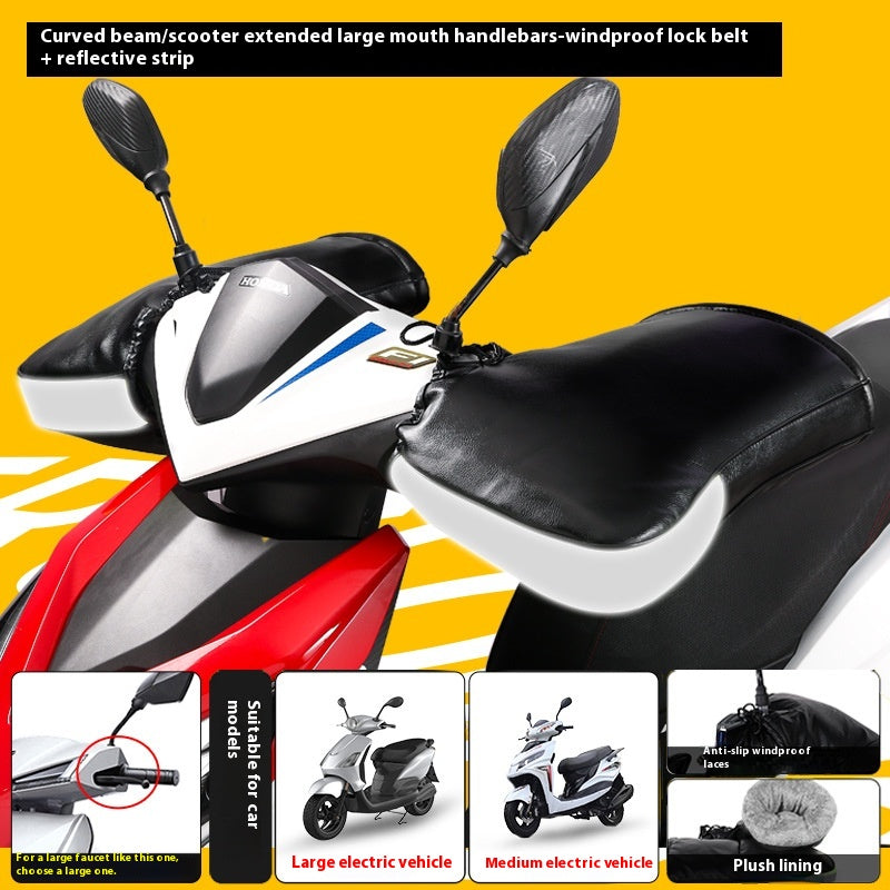 Electric Motorcycle Handlebar Winter Thermal Windshield Handlebar Waterproof Fleece Lined Gloves H