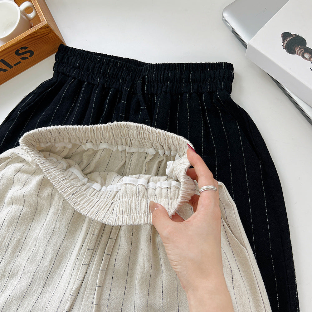 Pantalon large rayé en coton doux et paresseux
