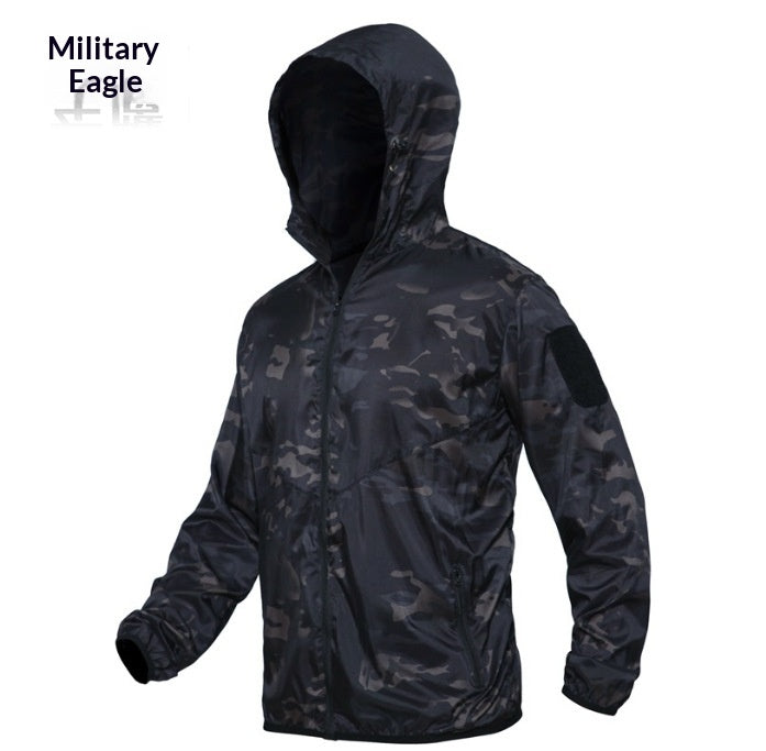 Séchage rapide Camouflage Skin Suit Tactical Hooded Outdoor Windbreaker avec desi respirant
