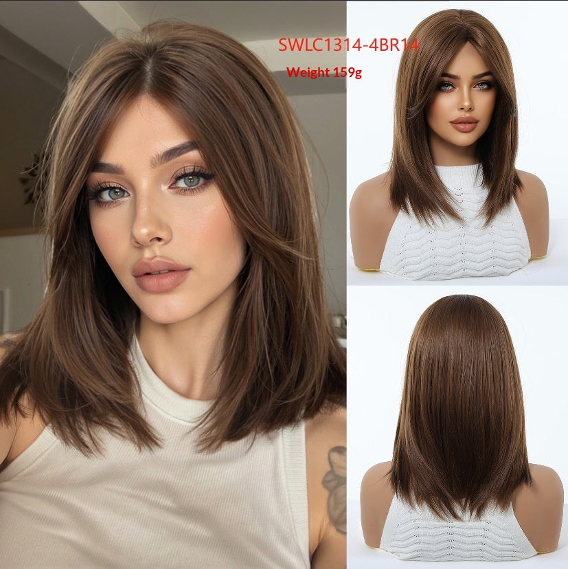 Gradient Or Perruque Femme Pleine Tête Longueur moyenne