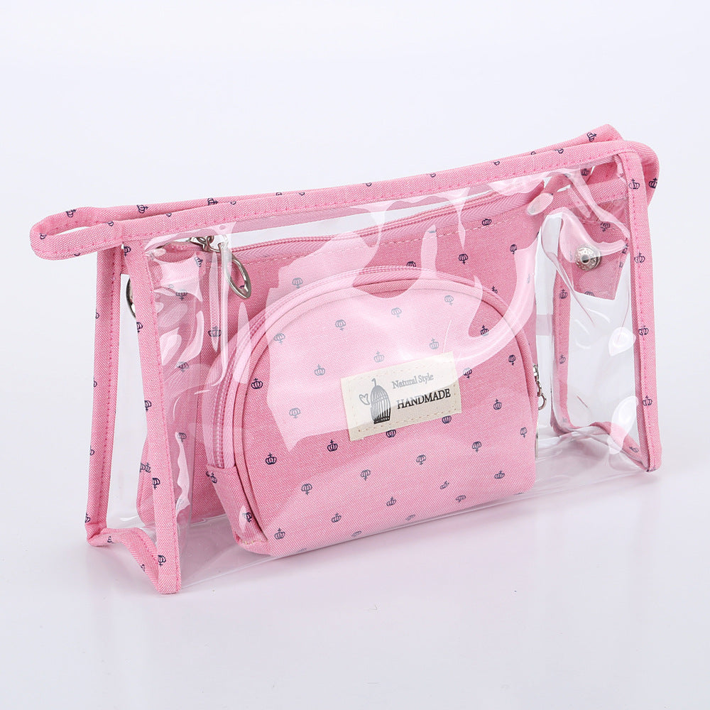 Set transparent de sac de voyage cosmétique trois-pièces