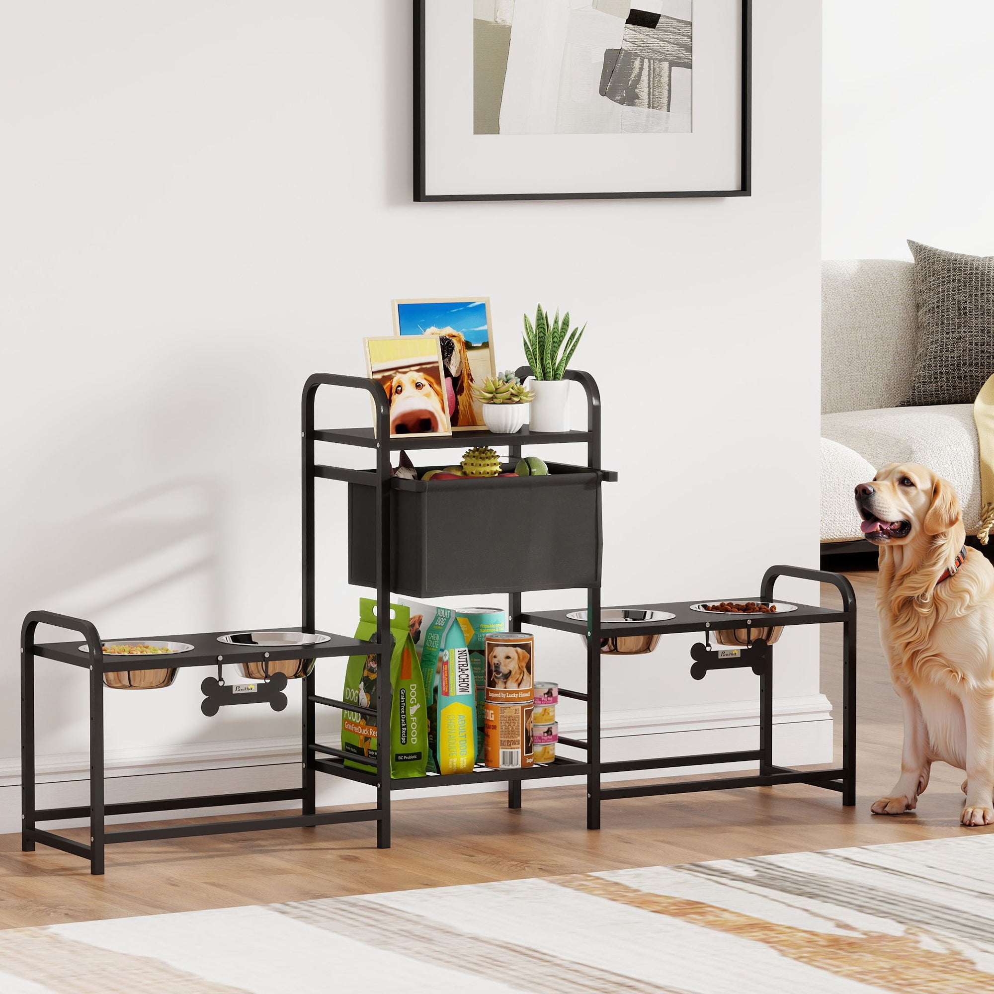 3 hauteur réglable chien Bowl Stand avec 2 stations d'alimentation