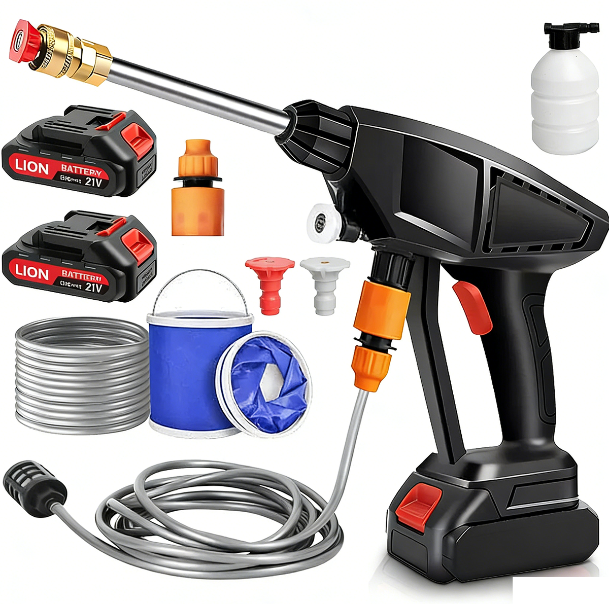 2 Batteries, Portable, Cordless Car Wash High-Pressure Water Jet Washer