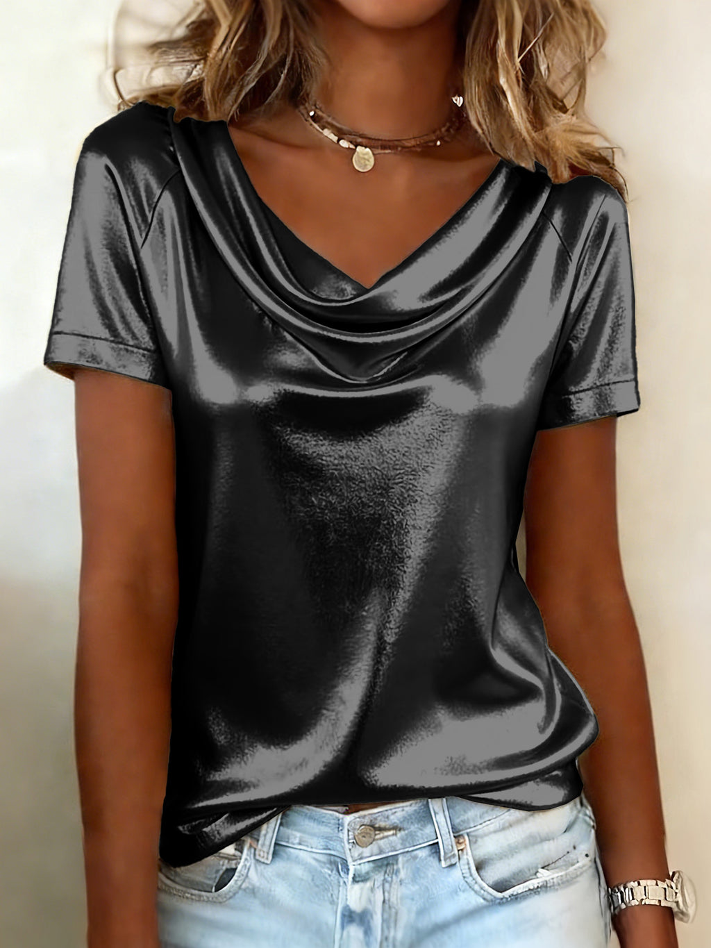 European And American Amazon Independent Site Summer Solid Color Swing Collar Manche courte