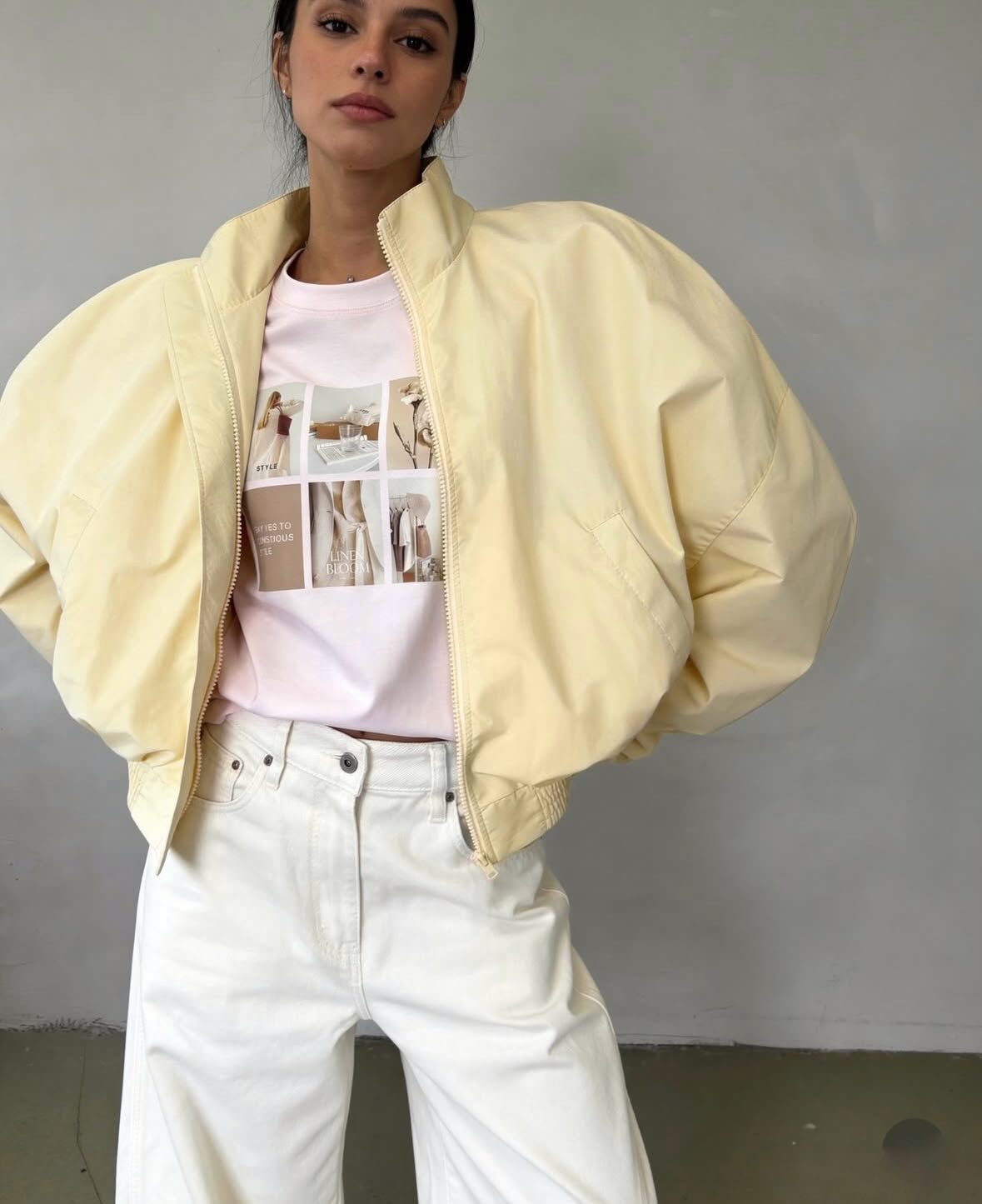 Stand Collier Zip Up Cropped Bomber Jacket