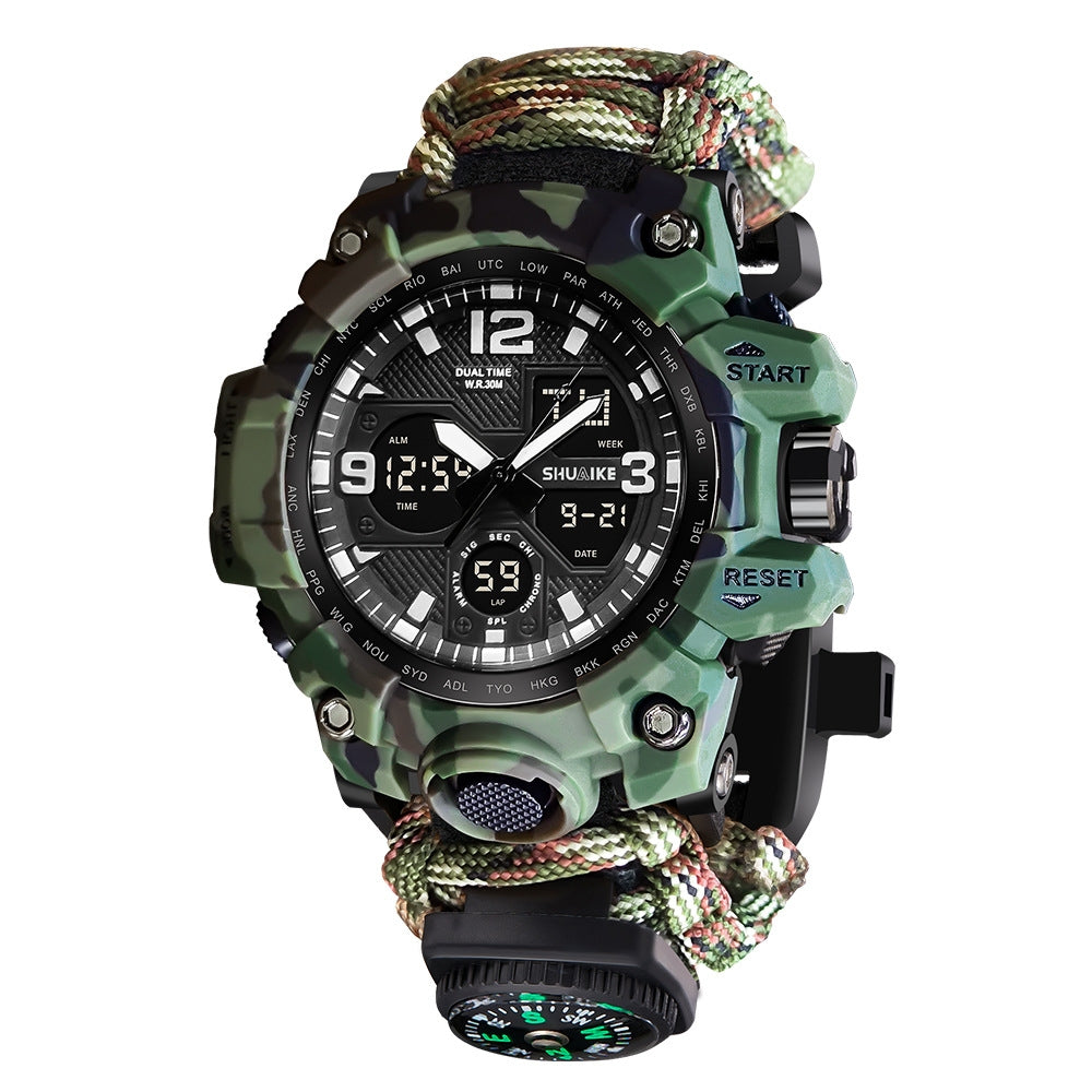 Double affichage Montre électronique Boussole d'allumage de sifflement Thermomètre montres hommes