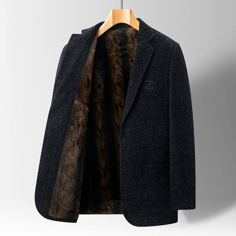 Veste de costume épais à l'aide de velours d'âge moyen à plus âgé pour hommes