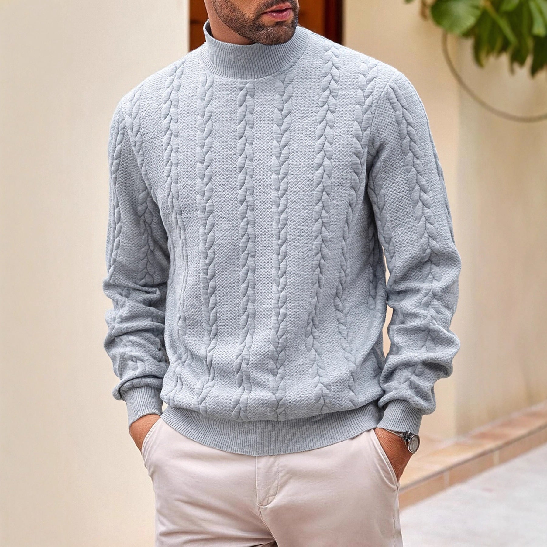 Hommes Mode Jacquard Col Tortue Chandail chaud