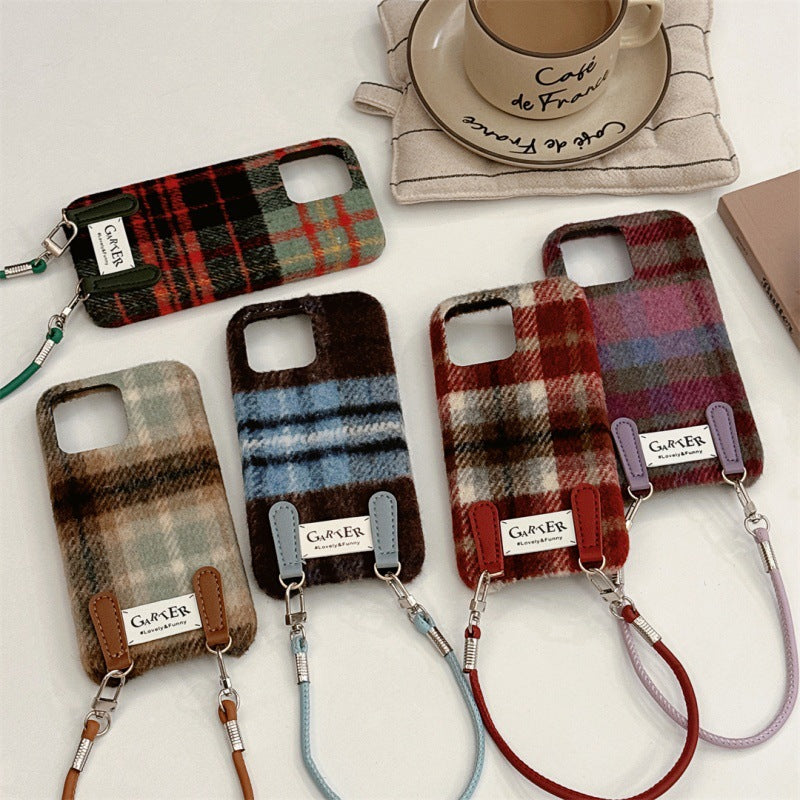 Flannel Contraste couleur vérifier le transport de la sangle de la sangle sangle de téléphone cas