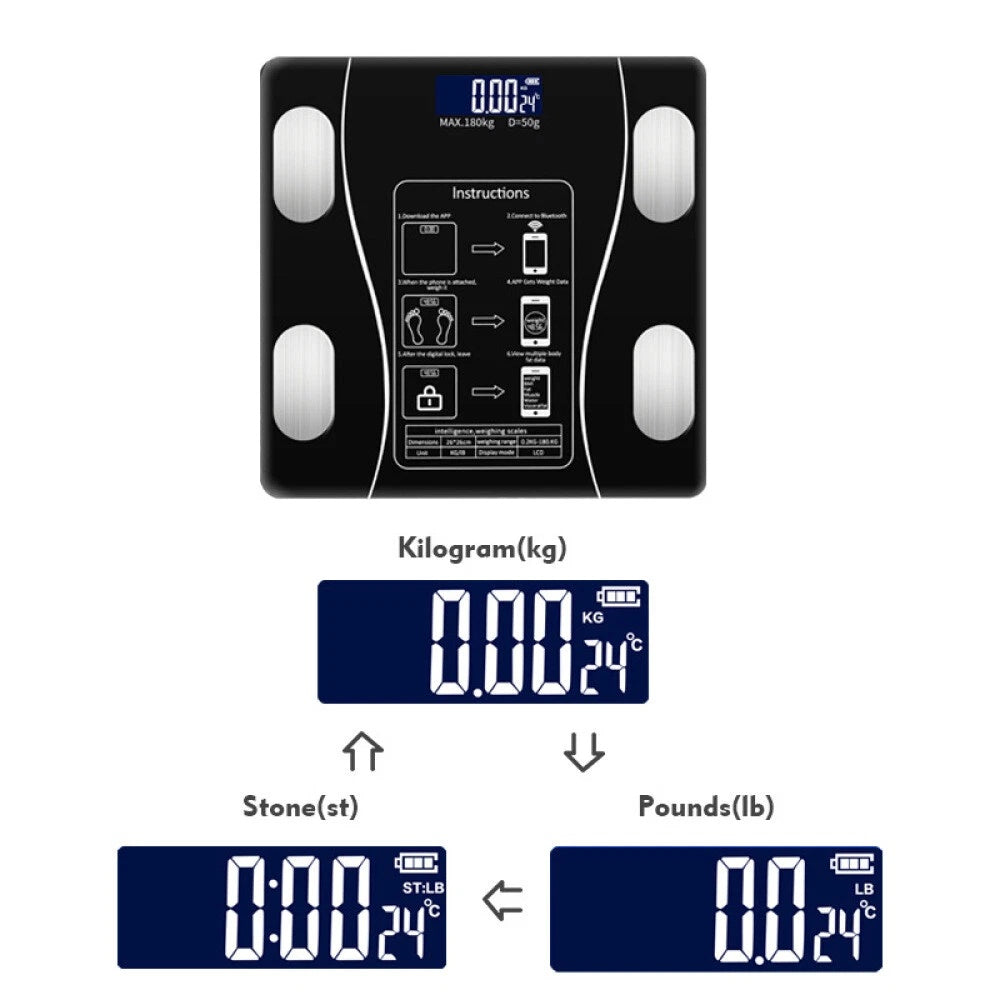 Body Fat Scale 180 Kg Bluetooth Smart BMI échelle de salle de bain sans fil numérique