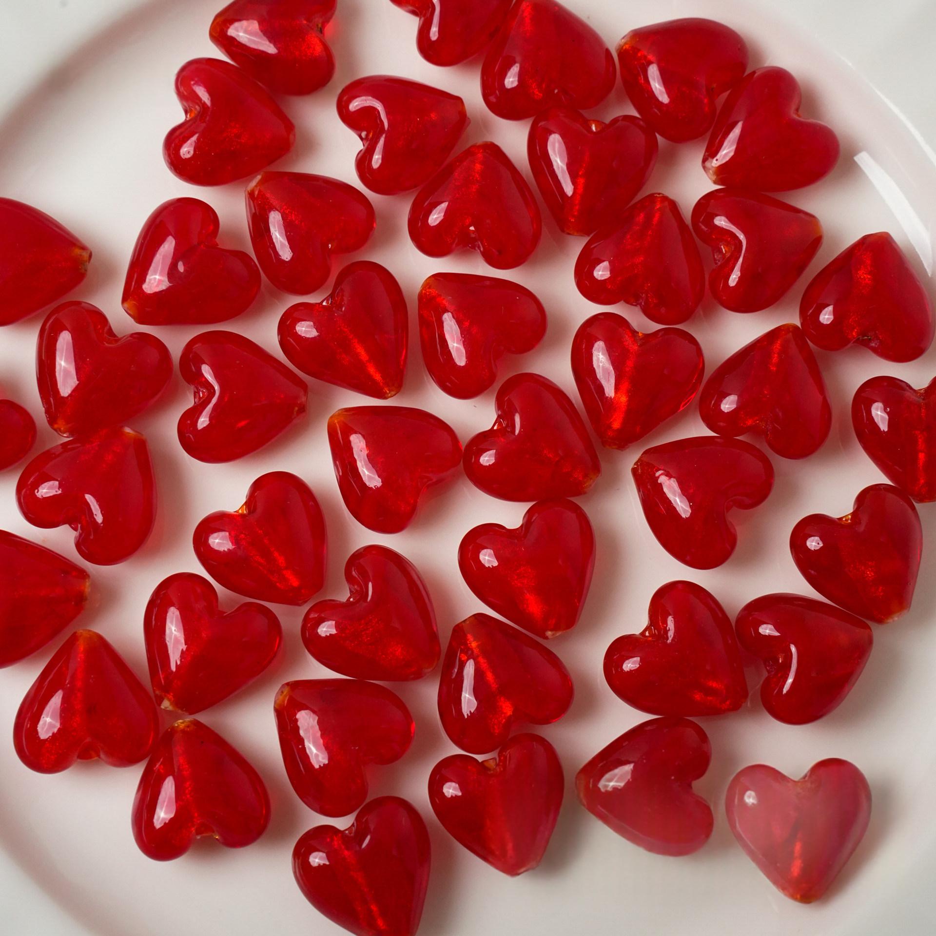 Rétro Silver-foil Heart Lampwork Glass Loose Perles