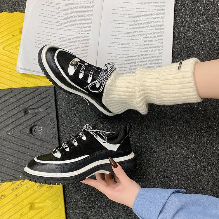 Noble Retro noir et blanc sneakers de bloc de couleur pour les femmes