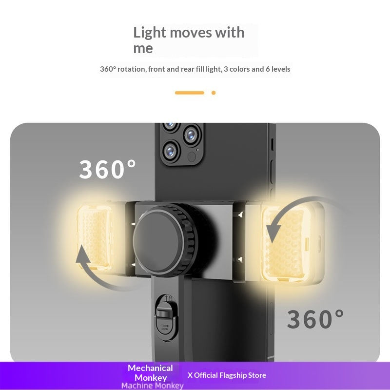 Stabiliseur Gimbal portatif avec double éclairage de remplissage Selfie Stabiliseur à axe unique Smart
