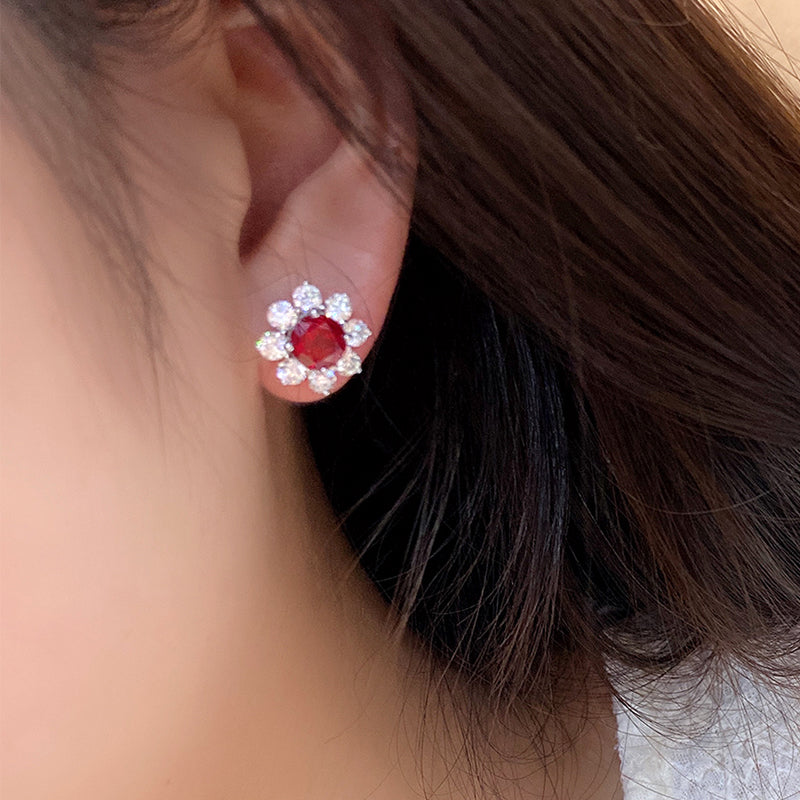 S925 Argent 4.1g Boucles d'oreilles en pierres précieuses créées par un laboratoire de fleurs