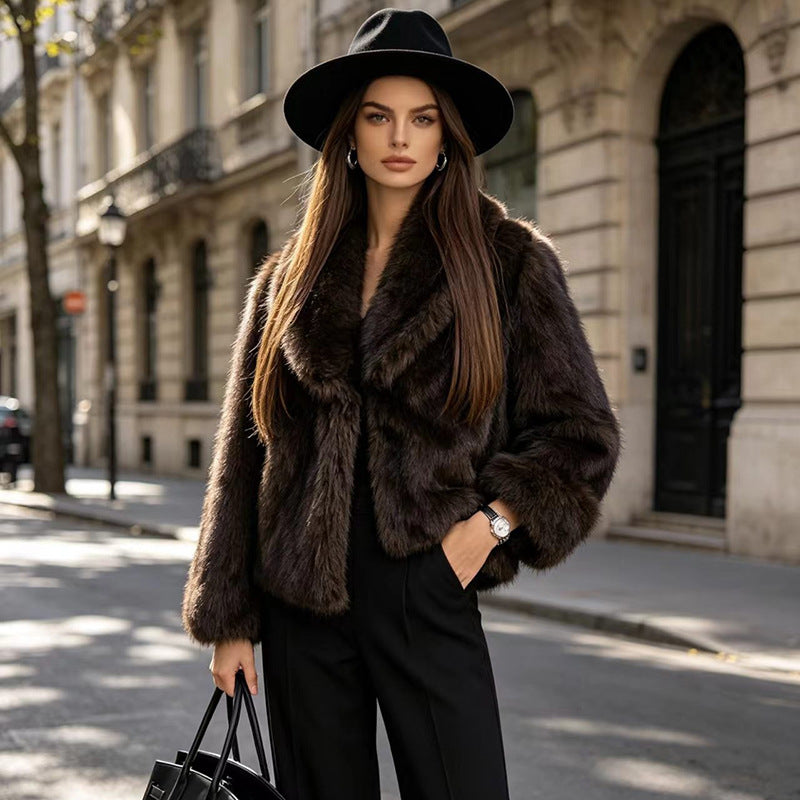 Automne Hiver Chic Veste Mode Double face Faux Fur Croped Style