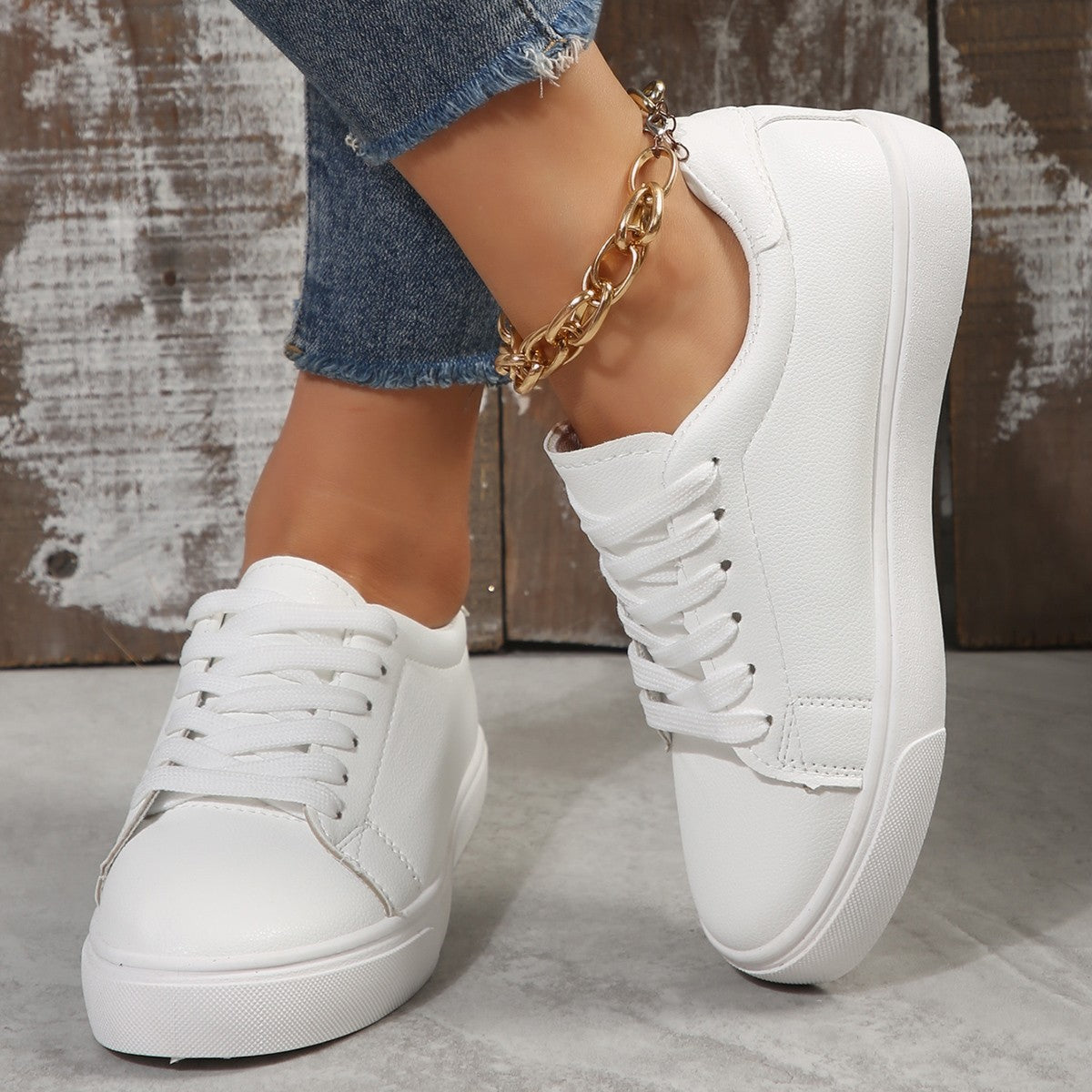 Chaussures Blanc Versatile Plat Plus-taille Casual Laced Coréen style Bas-top Sneakers