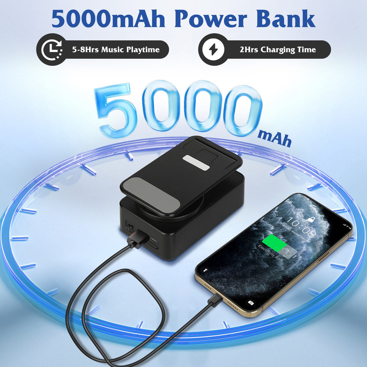 1Pc 4 En 1 haut-parleur sans fil pliable Support de téléphone avec Power Bank 360Degree Support rotatif