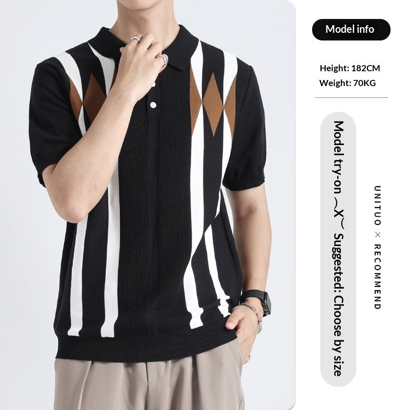 Vieux style d'argent hommes Argyle Ice Polo tricoté en soie