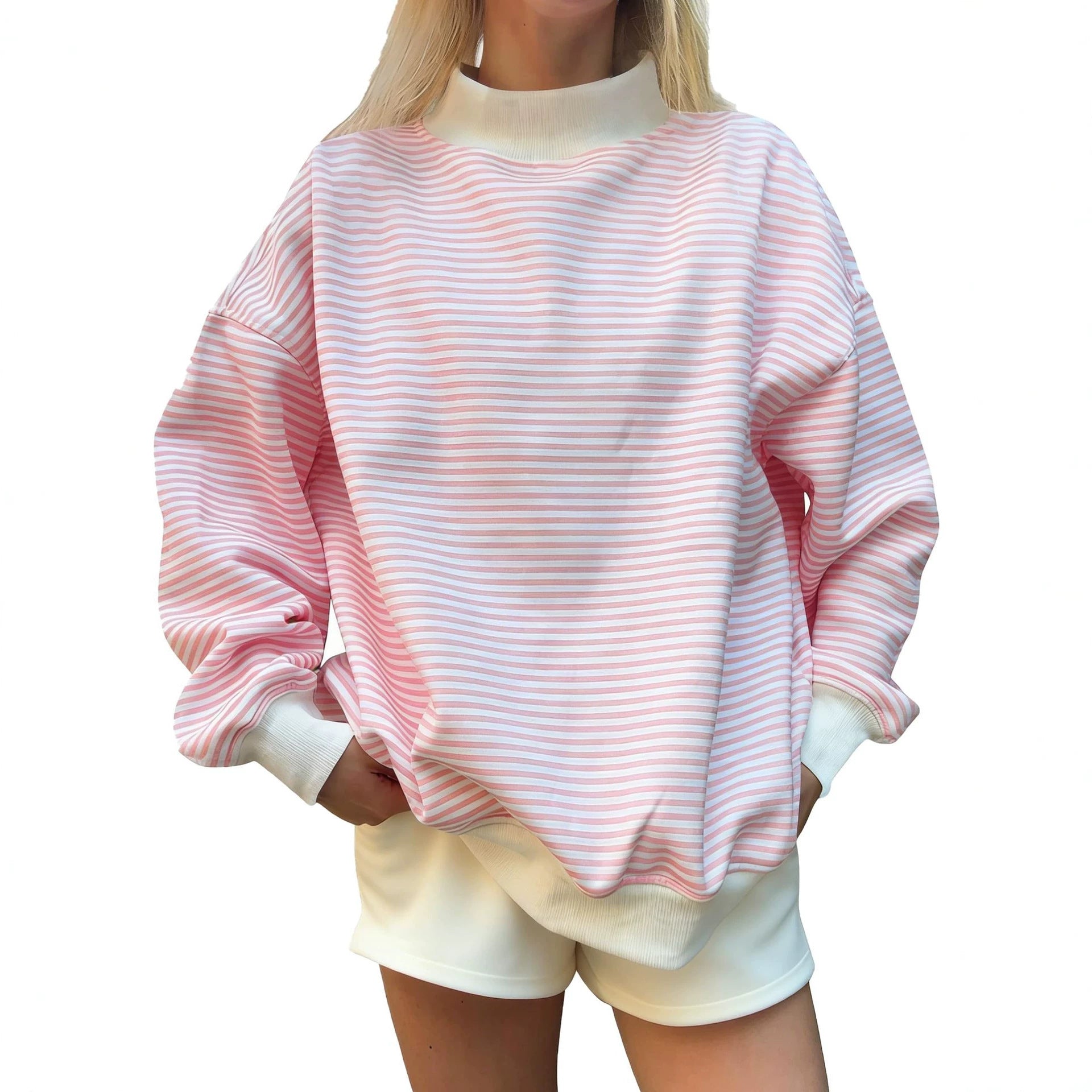 Fashion d'automne pour femme Pull à manches longues rayé