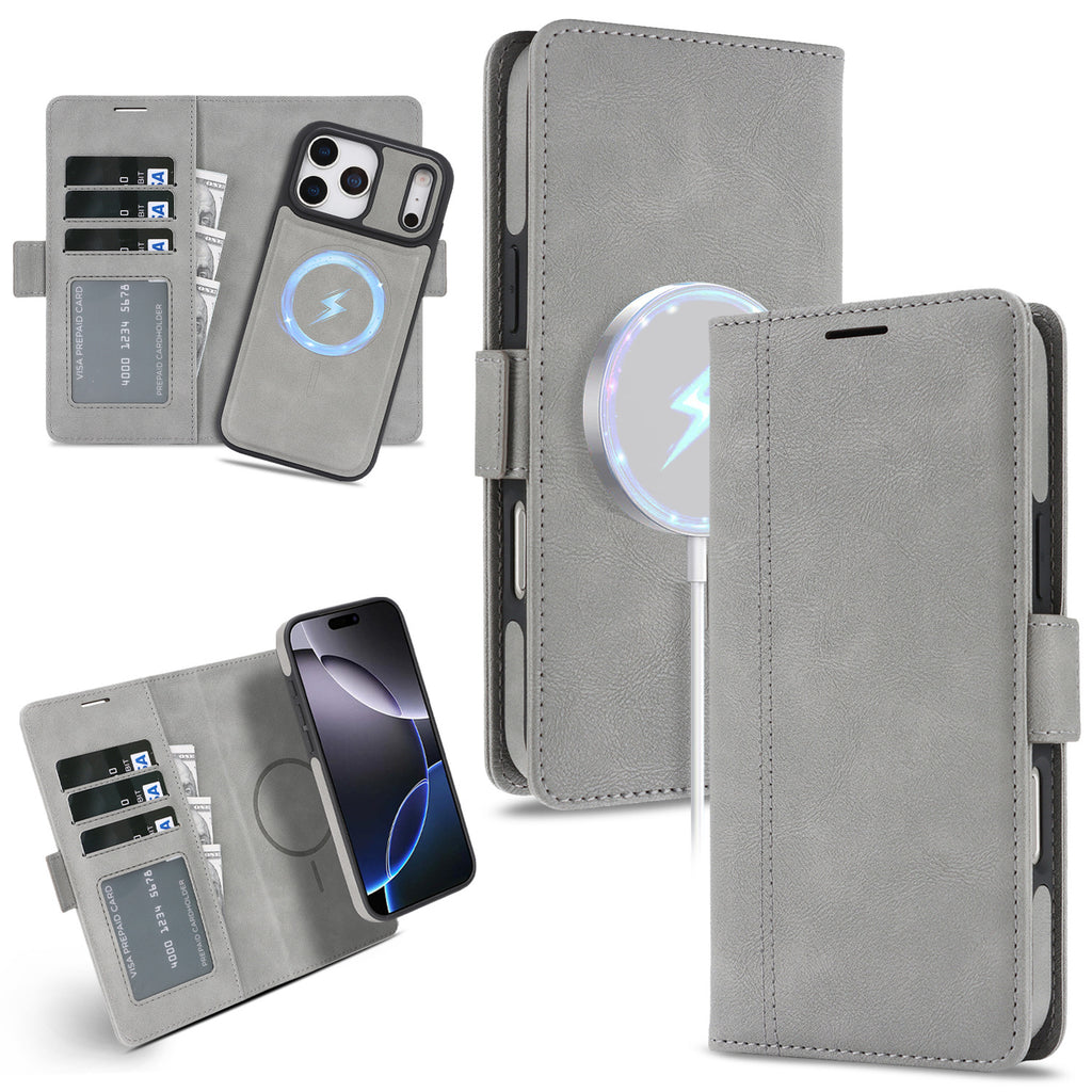 Coque de téléphone en cuir magnétique sans fil