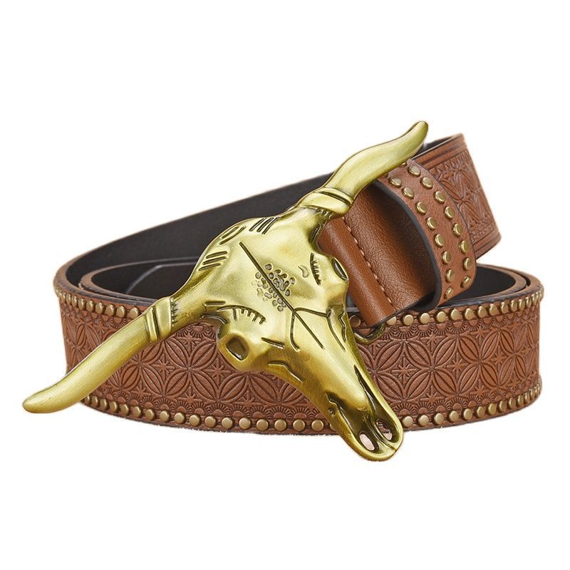Ceinture en cuir de vache pour hommes avec rivets embossés