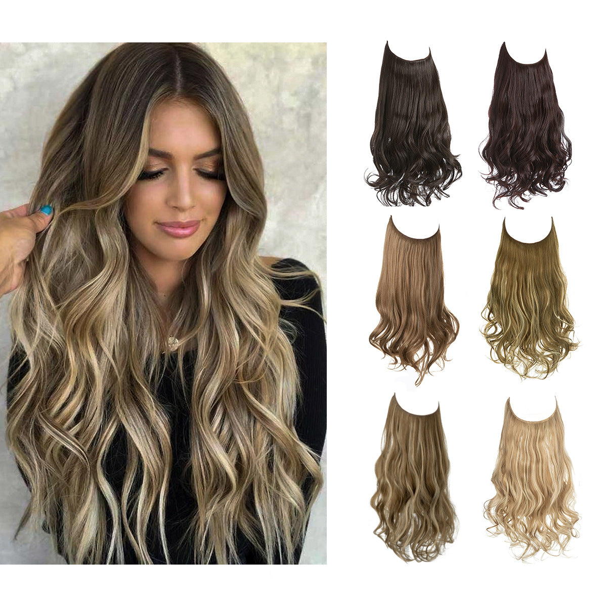 Ligne de pêche pour femmes Grande vague Multicolore Gradient Hair Extensions