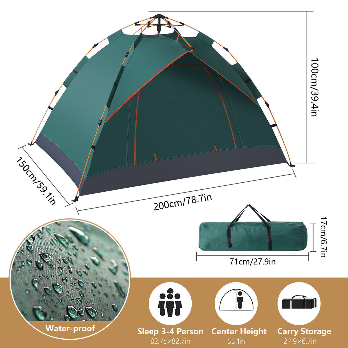 3-4 Person Automatic Double Layer Instant -Outdoor Waterproof Camping Tent